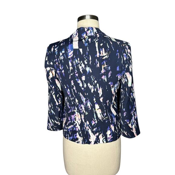 CLUB MONACO Purple Blu Abstract Watercolor Print Open Front Blazer Jacket Size 2 - Picture 4 of 6